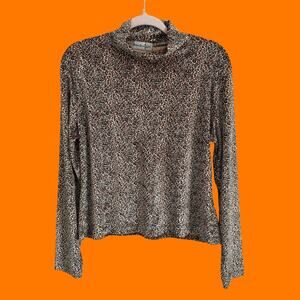 90's vintage velvet leopard print mock neck boxy blouse LARGE by design